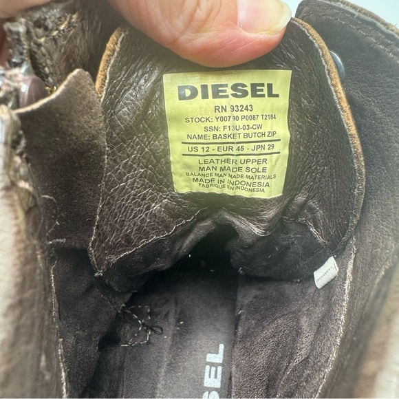 Diesel Tatradium Basket Butch Zip Brown Leather Boots Mens 12 Distressed Grunge - Picture 8 of 13